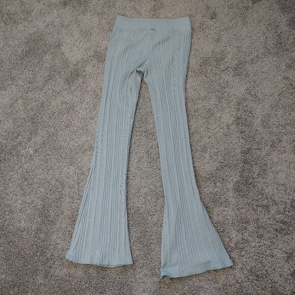 Gilly Hicks Light Blue Ribbed Flared Leggings Lounge Wear Sweater Set Sz XS - Picture 9 of 14